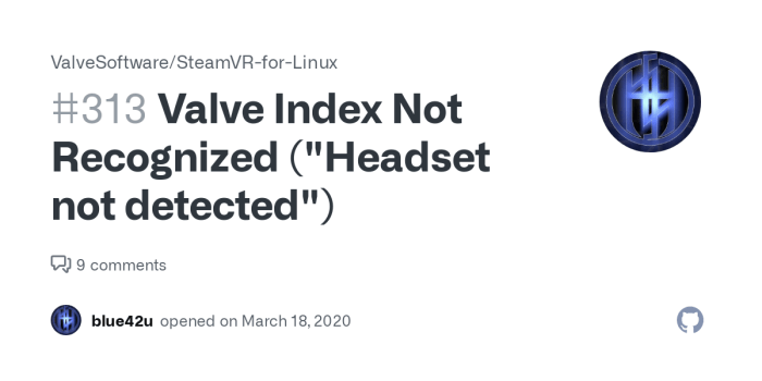 Valve index not detected