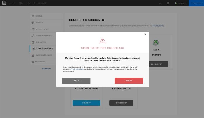 Epic games unlink account