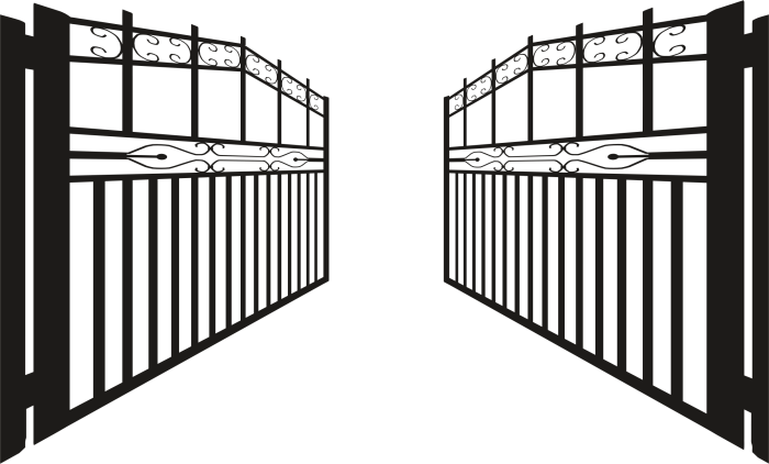 Gate open iron illustration background reflective portal client steel 3d stock