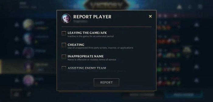 Report a player league