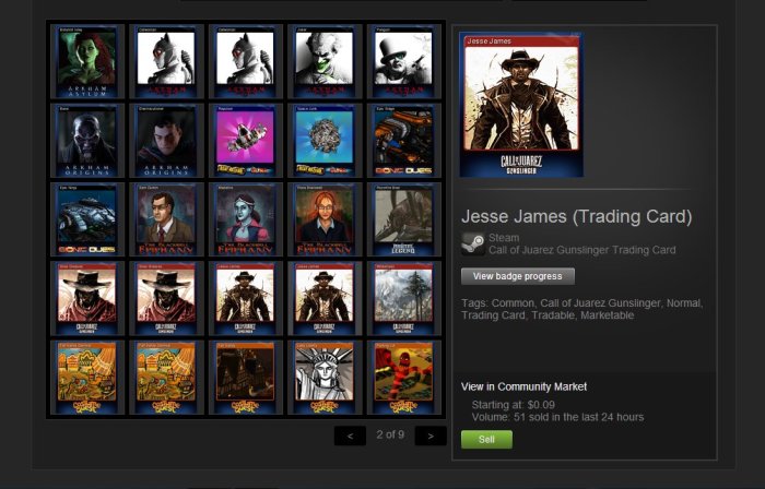 Steam trading cards sell