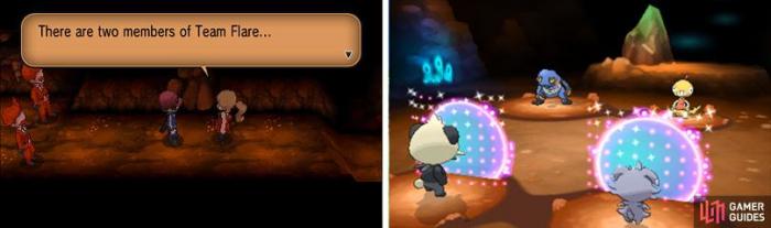 Glittering cave pokemon grunts rival path until battle follow way help two will