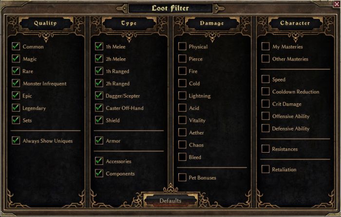 Grim dawn loot filter