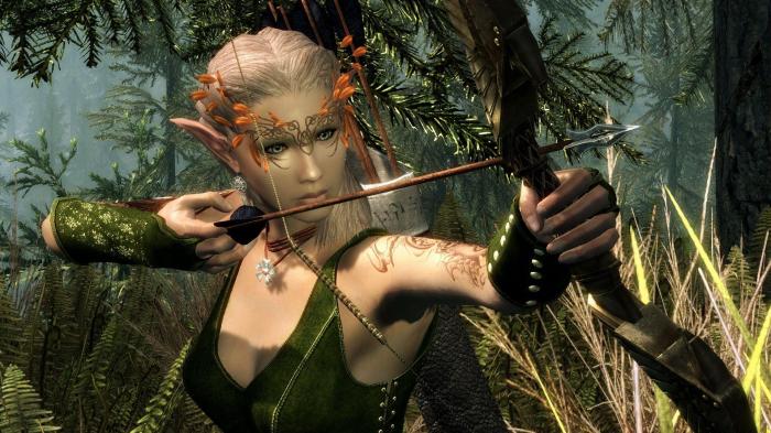 Wallpaper elf warrior female fantasy wood forest elves sword skyrim women wallpapers armor girl desktop elven woman artwork background anime