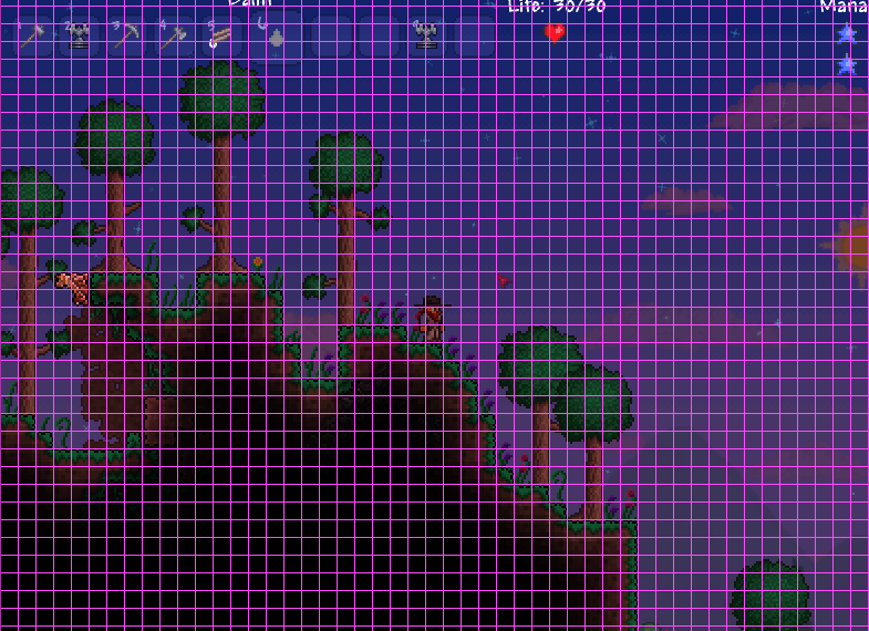 Terraria grid on screen