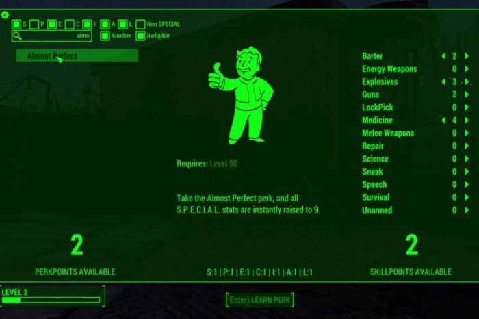 Add perk points fallout 4