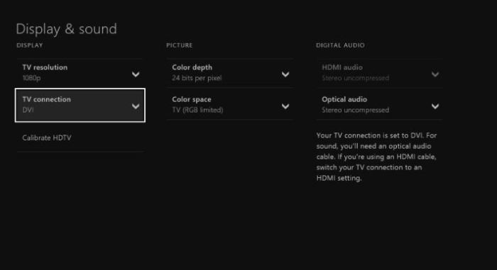 No audio on xbox one