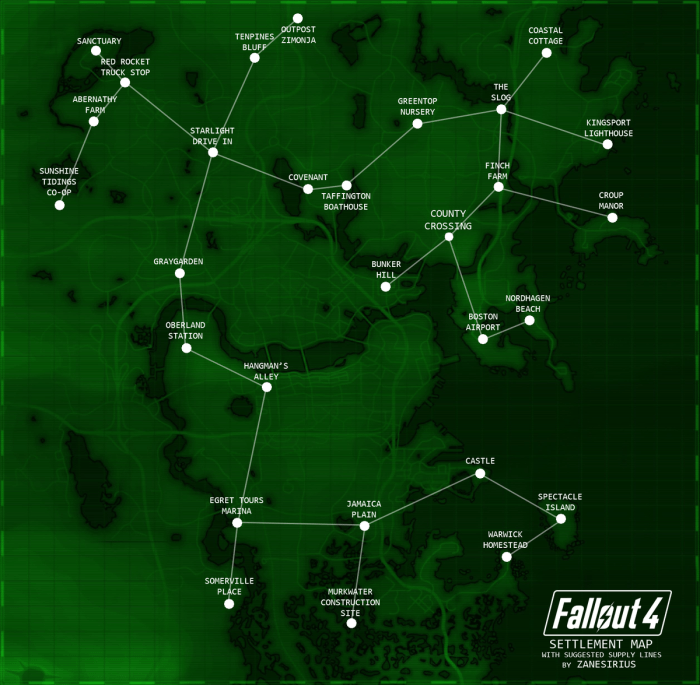Fallout map settlement supply lines settlements tips need know line nonfictiongaming everything fo4 game maps funny locations armor gaming connecting