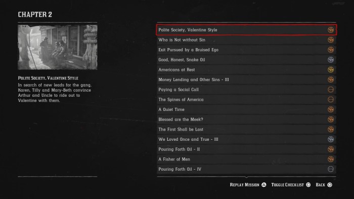 Rdr 2 chapter 2 missions