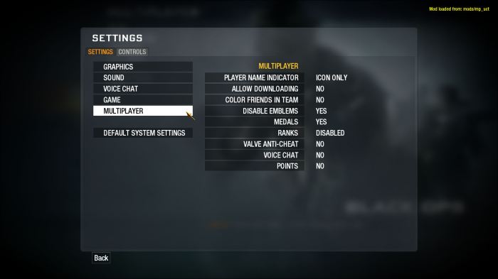 Black ops 1 settings