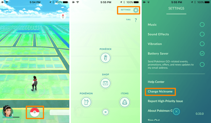 Change name on pokemon go