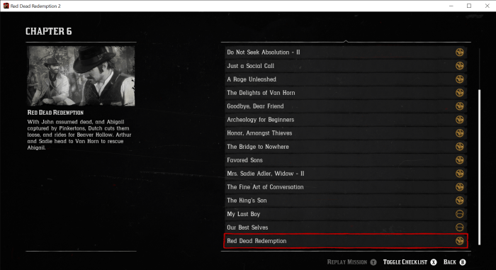 All missions in rdr2