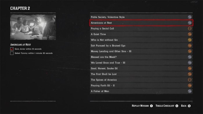 Rdr 2 chapter 2 missions