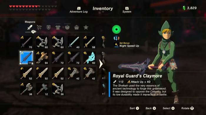 Royal guard zelda wild breath weapons set location