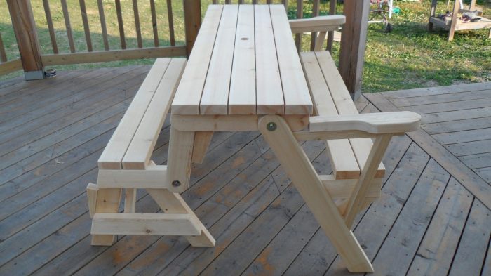 Picnic table bench plans into turns convertible goodworksfurniture kreg diy outdoor folding benches converts folds choose board save