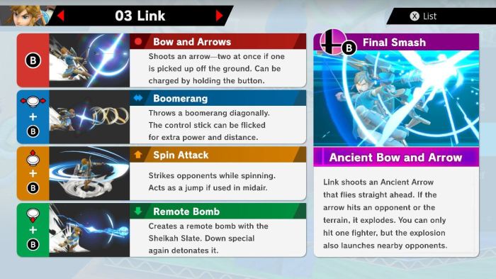 Smash link ultimate smashbros bros super combos move guide list