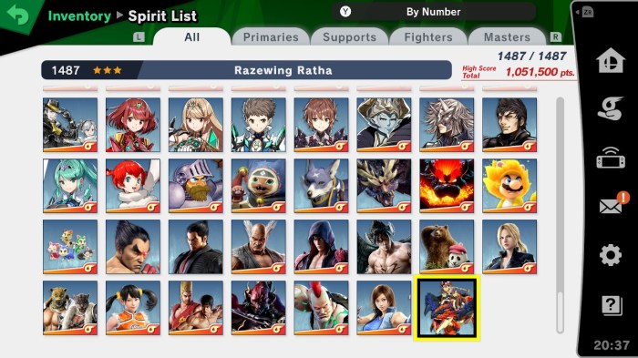 Smash bros spirits list