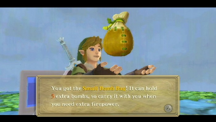 Sword skyward bomb bag gear rupees temple earth bombs allows hole additional small linkshideaway