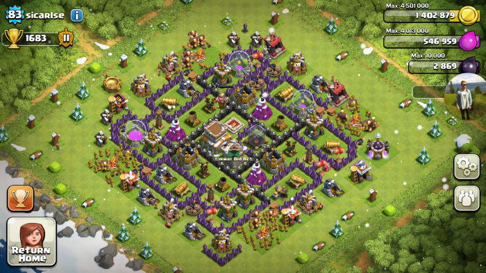 Base hall town trophy clash th8 clans coc farming layout