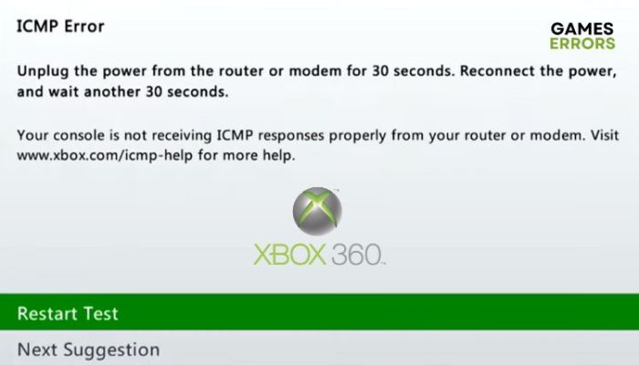 Xbox 360 icmp error