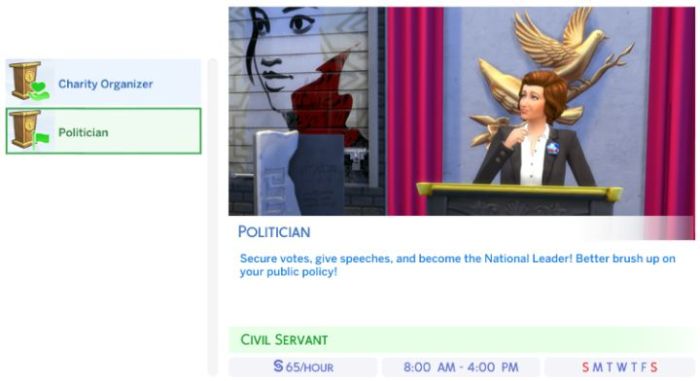 Political career sims 4