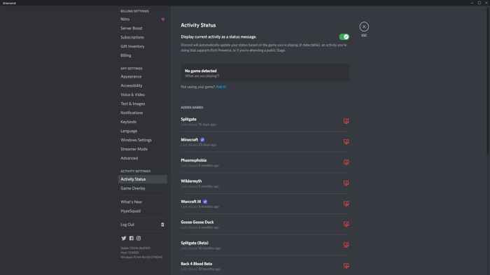 Hide active now discord