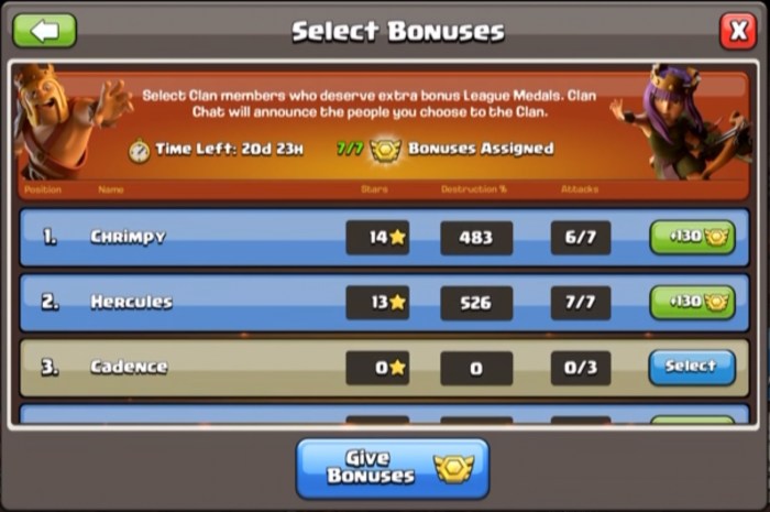 Clan war league bonus