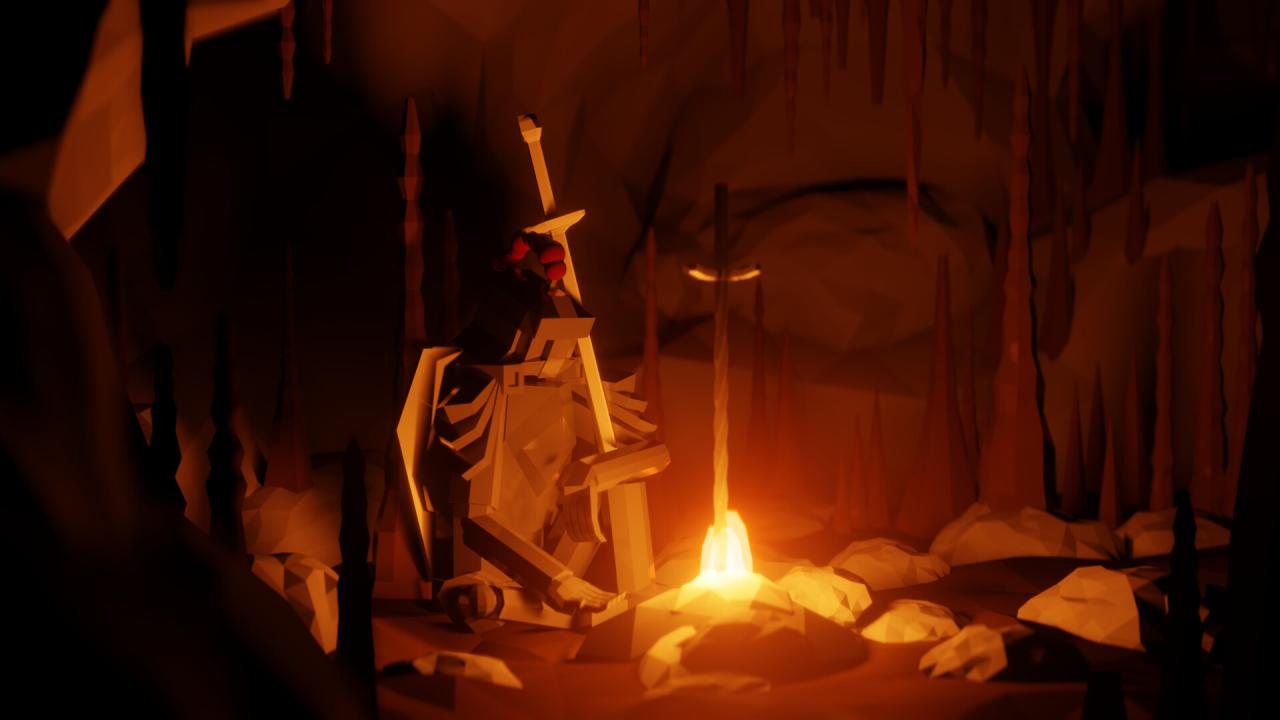 Knight resting by fire