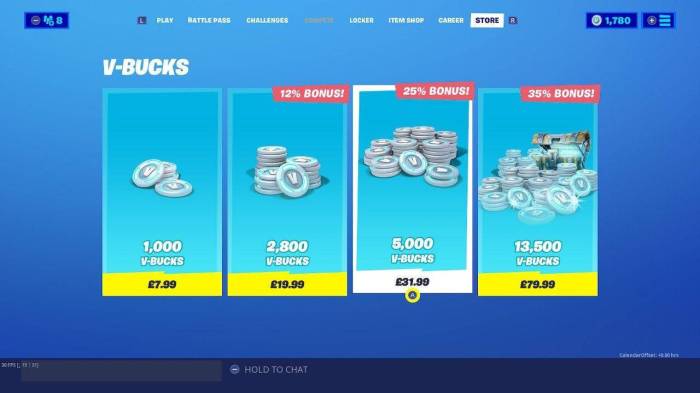 Fortnite vbucks bucks buck unused