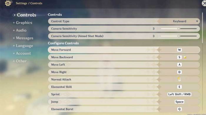 Genshin controls keybinds