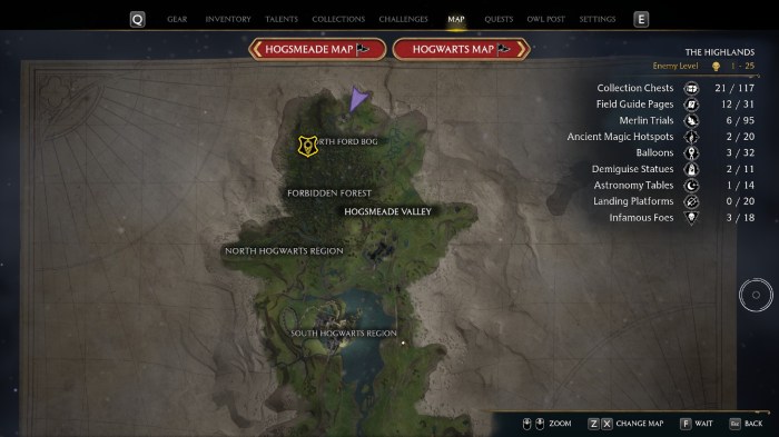 Hogwarts legacy keys map