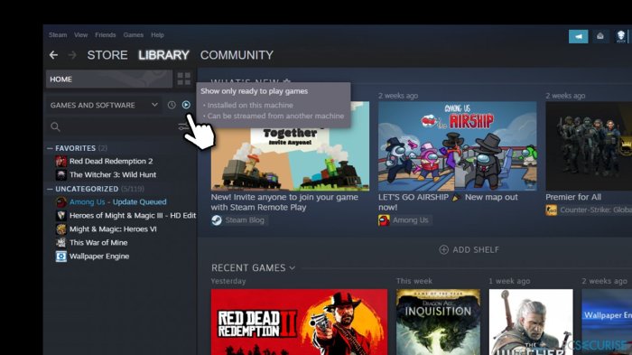 Can't see steam library