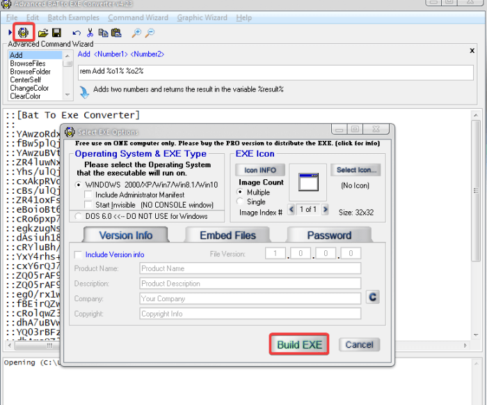 Batch file to launch exe