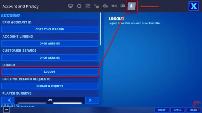 How to logout on fortnite