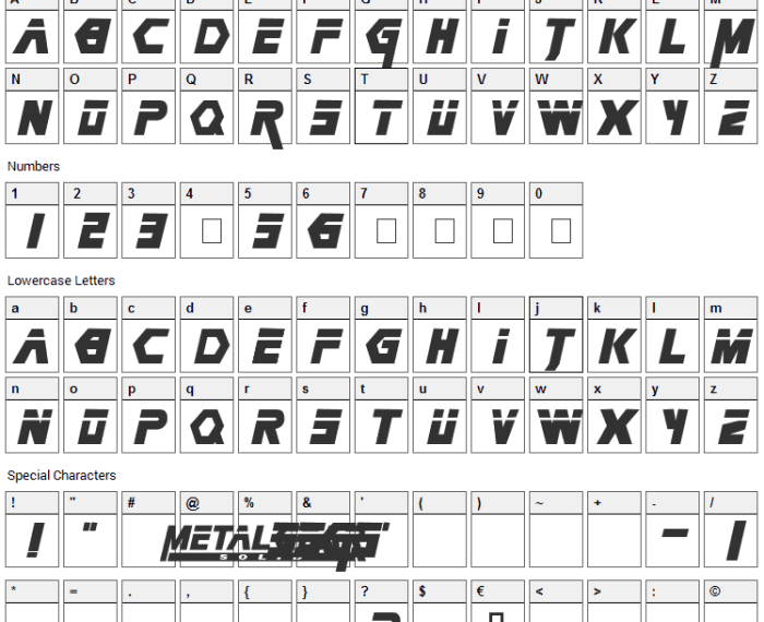 Font gear metal solid character fonts4free map