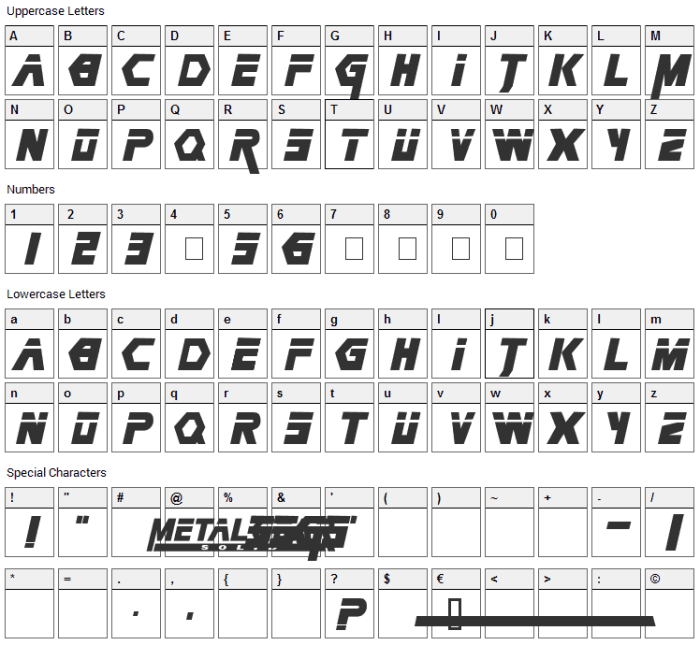 Font gear metal solid character fonts4free map