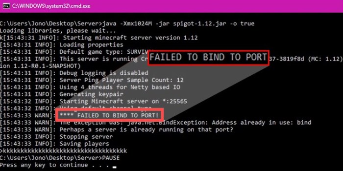 Failed to bind to port