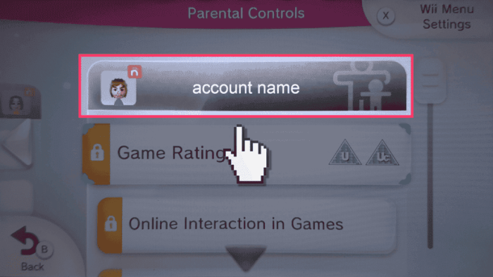 Parental settings wii u