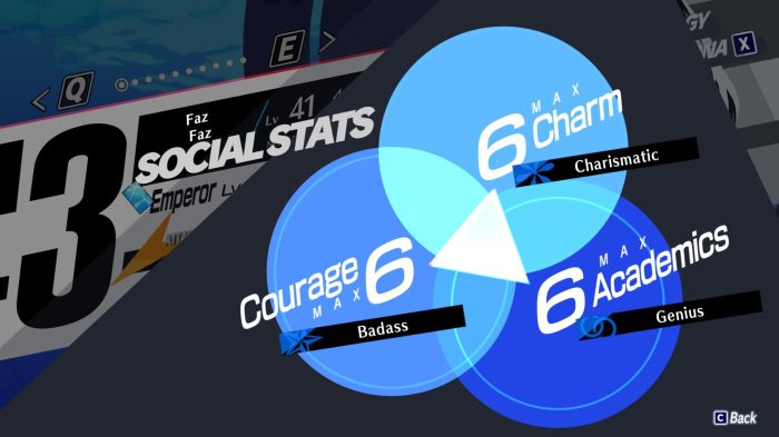 Persona stats social parameters level items