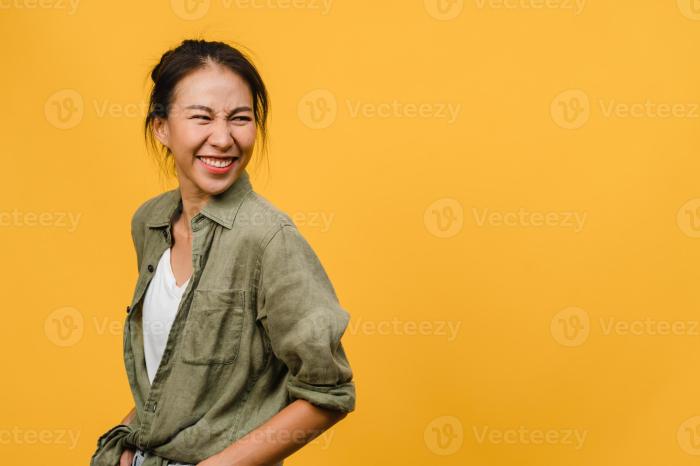 Broadly smile pleasant dressed charming positive casual outfit camera close looking woman young