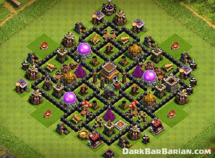 Hall town hybrid base clash war clan layout bases th8 farming
