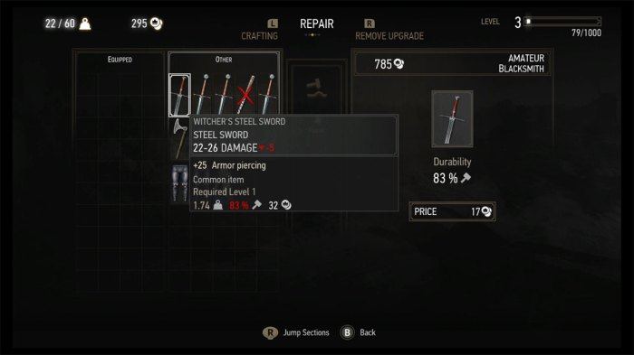 Repair weapons witcher 3