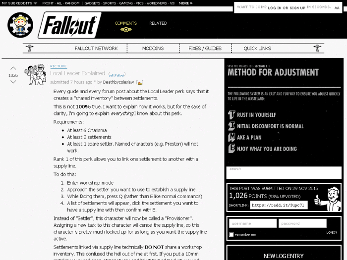 Fallout local leader perk supply lines stores settlement sanctuary crafting area settlements making stations building having along
