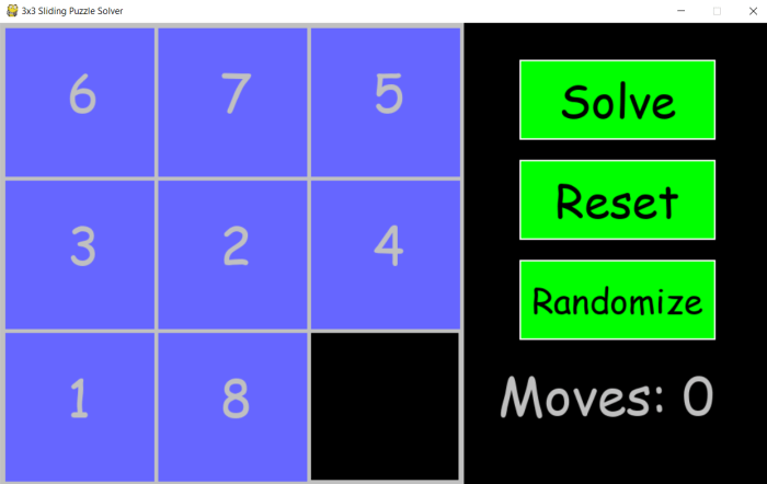 Puzzle tile sliding matlab solve