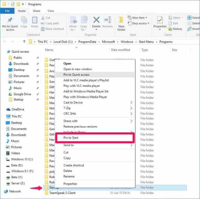 Folders start menu windows remove many added vs default add