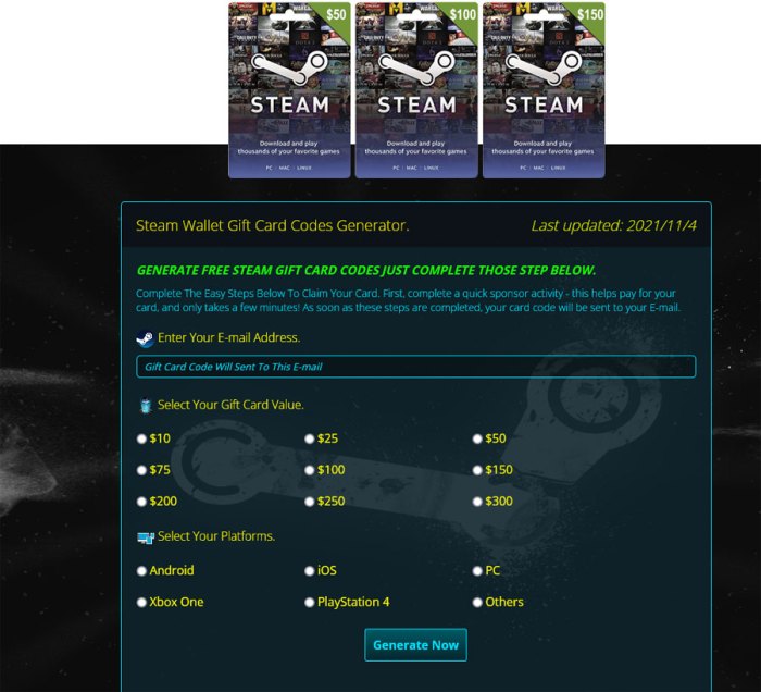 Free steam gift card code