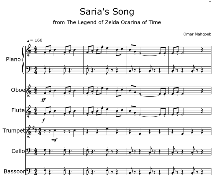 Saria's song sheet music