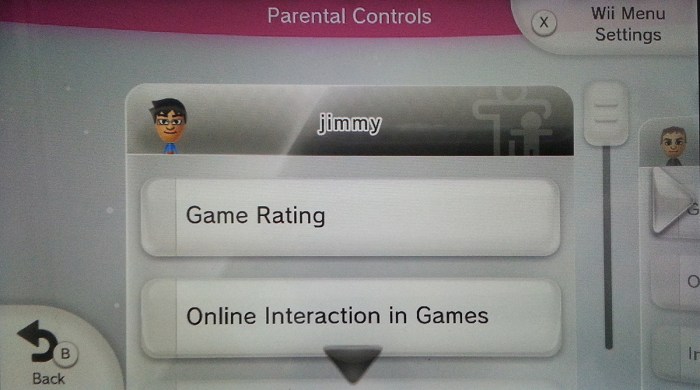 Parental settings wii u