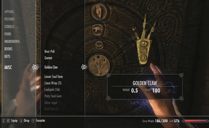Skyrim golden claw quest