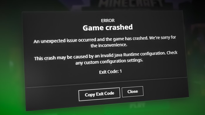 Minecraft crash exit code